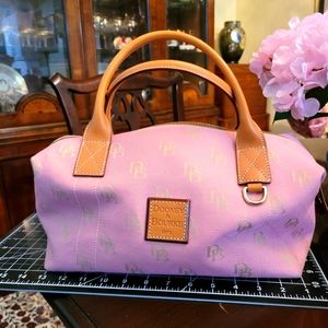 Dooney & Bourke Logo Pink Tan Canvas Leather  Bag